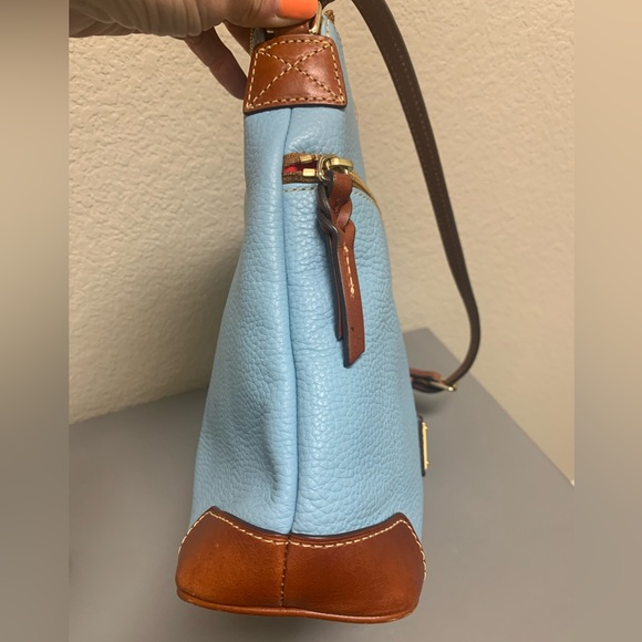 Dooney & Bourke Blue Pebbled Leather with Brown Trim - Picture 3 of 16